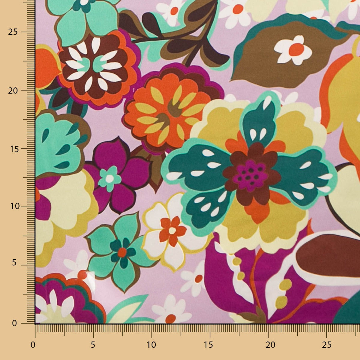 Satén Spandex Flor Pintura Malva - Ribes y Casals