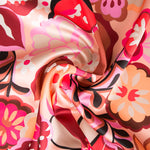 Satén Spandex Flor Pintura Rosa - Ribes y Casals