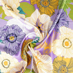 Satén Spandex Flor Retro Maxi Lila - Ribes y Casals