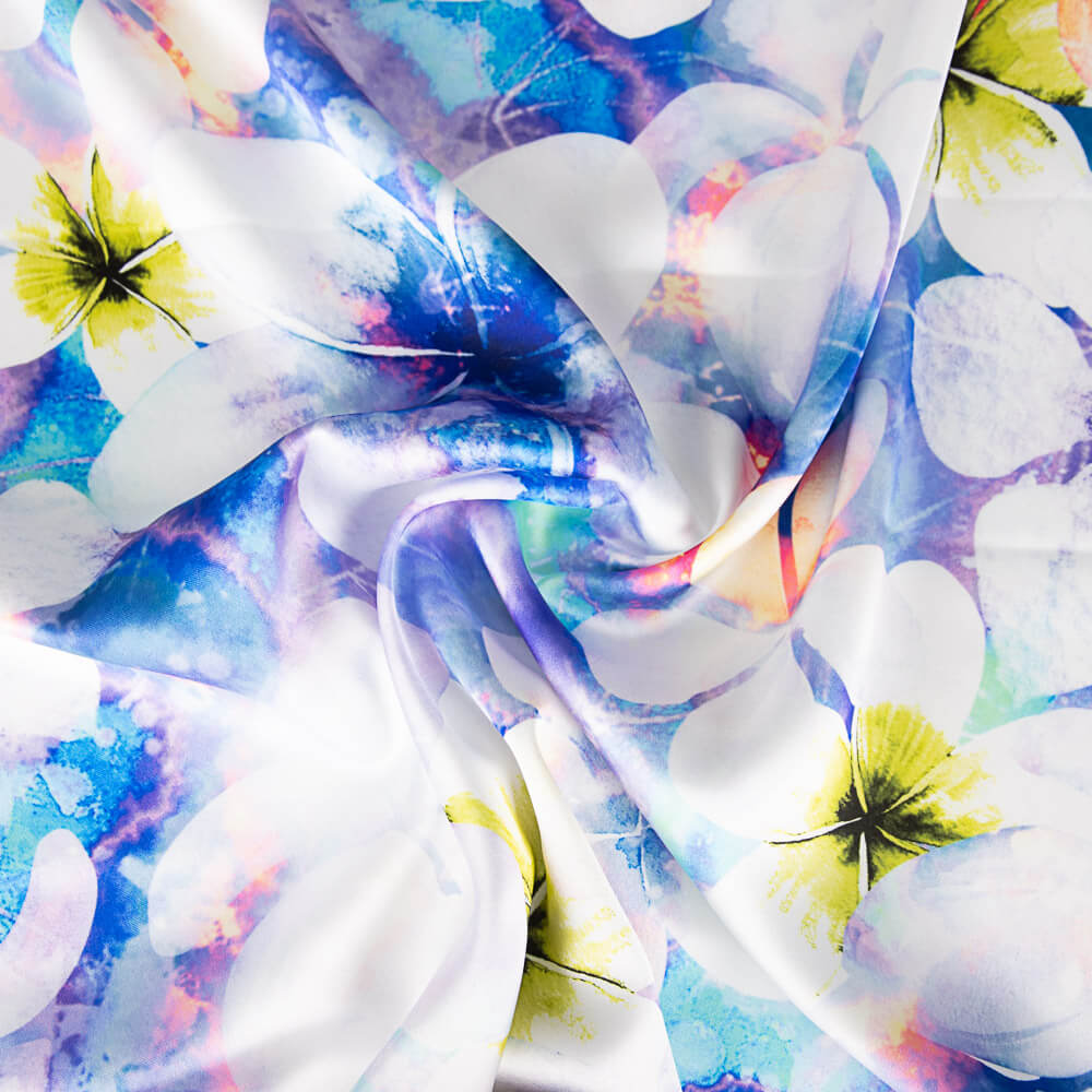 Satén Spandex Flor Verde Agua - Ribes y Casals