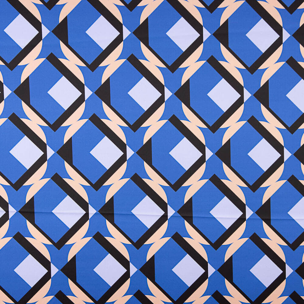 Satén Spandex Geo Maxi Azulón - Ribes y Casals