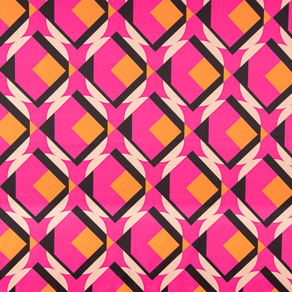 Satén Spandex Geo Maxi Fucsia - Ribes y Casals