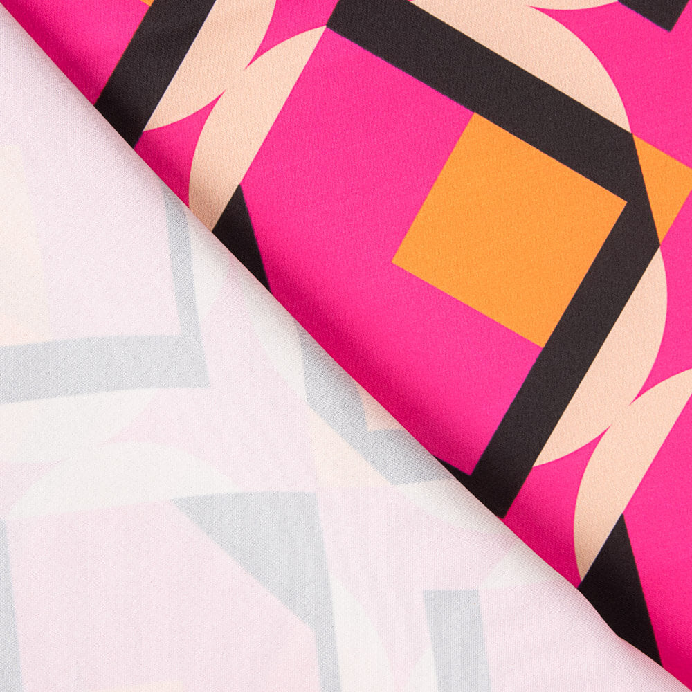 Satén Spandex Geo Maxi Fucsia - Ribes y Casals