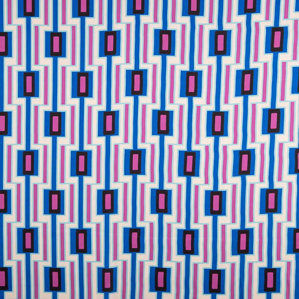 Satén Spandex Geométrico Azul - Ribes y Casals