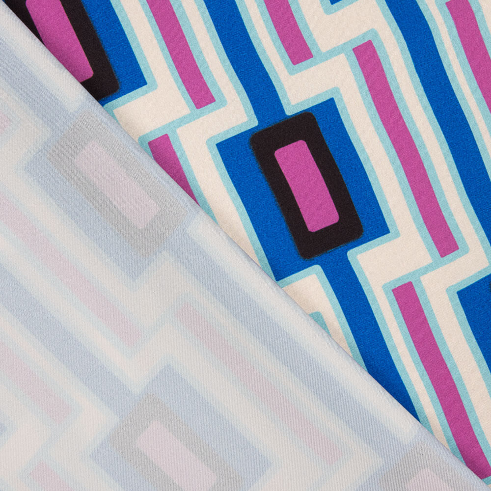 Satén Spandex Geométrico Azul - Ribes y Casals