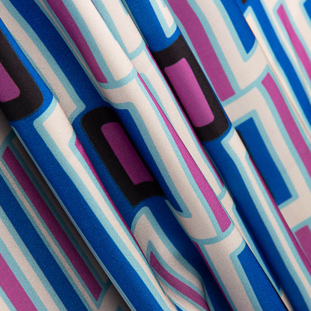 Satén Spandex Geométrico Azul - Ribes y Casals