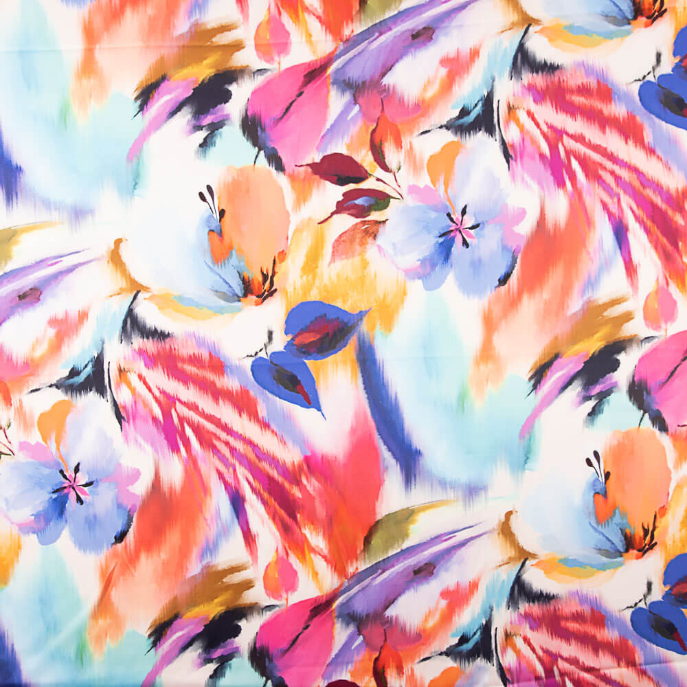 Satén Spandex Maxi Flor Dibujo Coral - Ribes y Casals