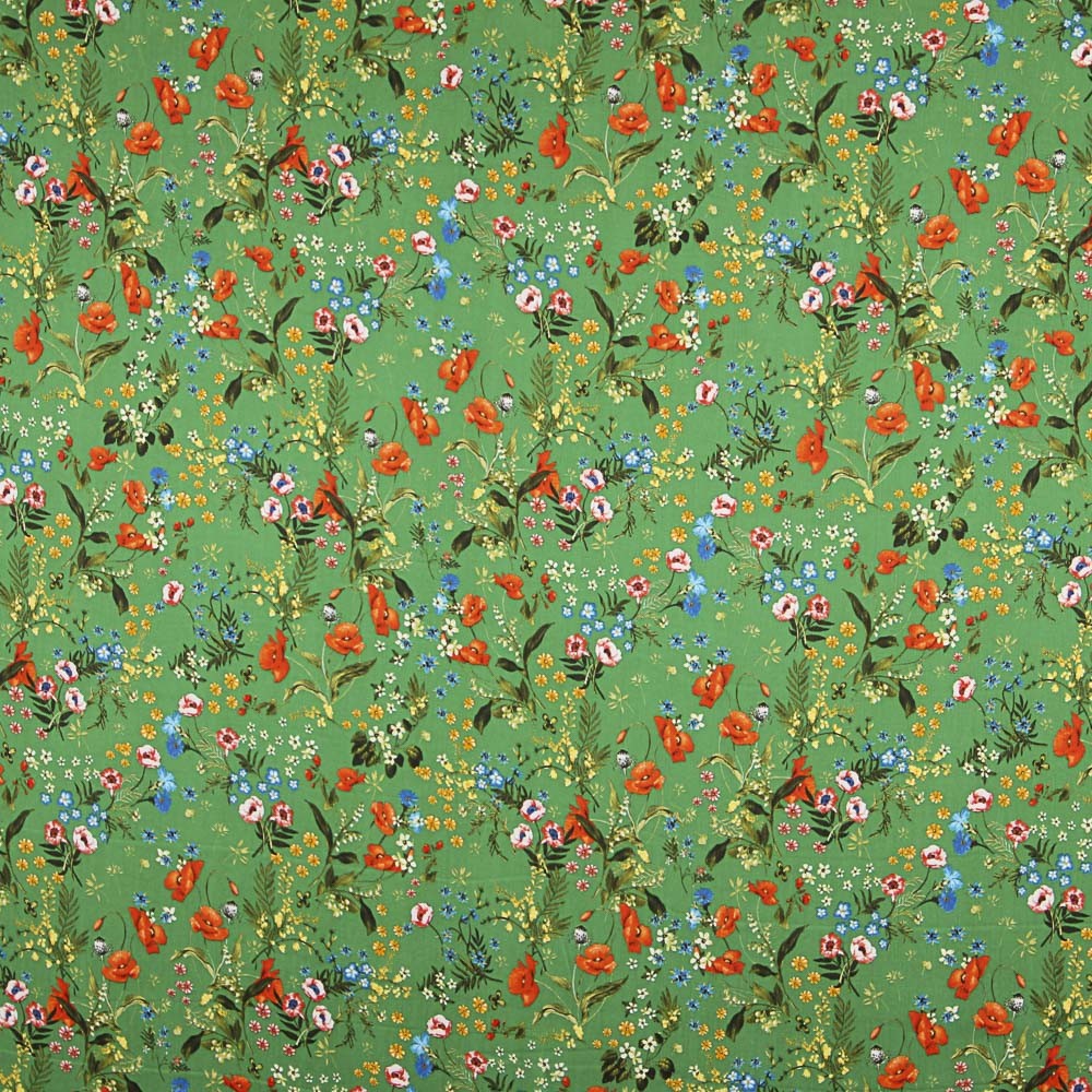 Satén Bambula Floral Verde - Ribes y Casals