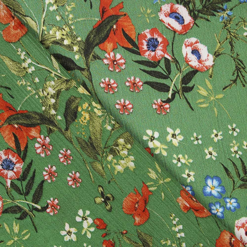 Satén Bambula Floral Verde - Ribes y Casals