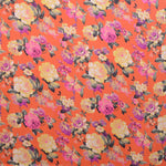Satén Estampado Flor Fondo Rojo - Ribes y Casals