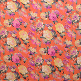 Satén Estampado Flor Fondo Rojo - Ribes y Casals