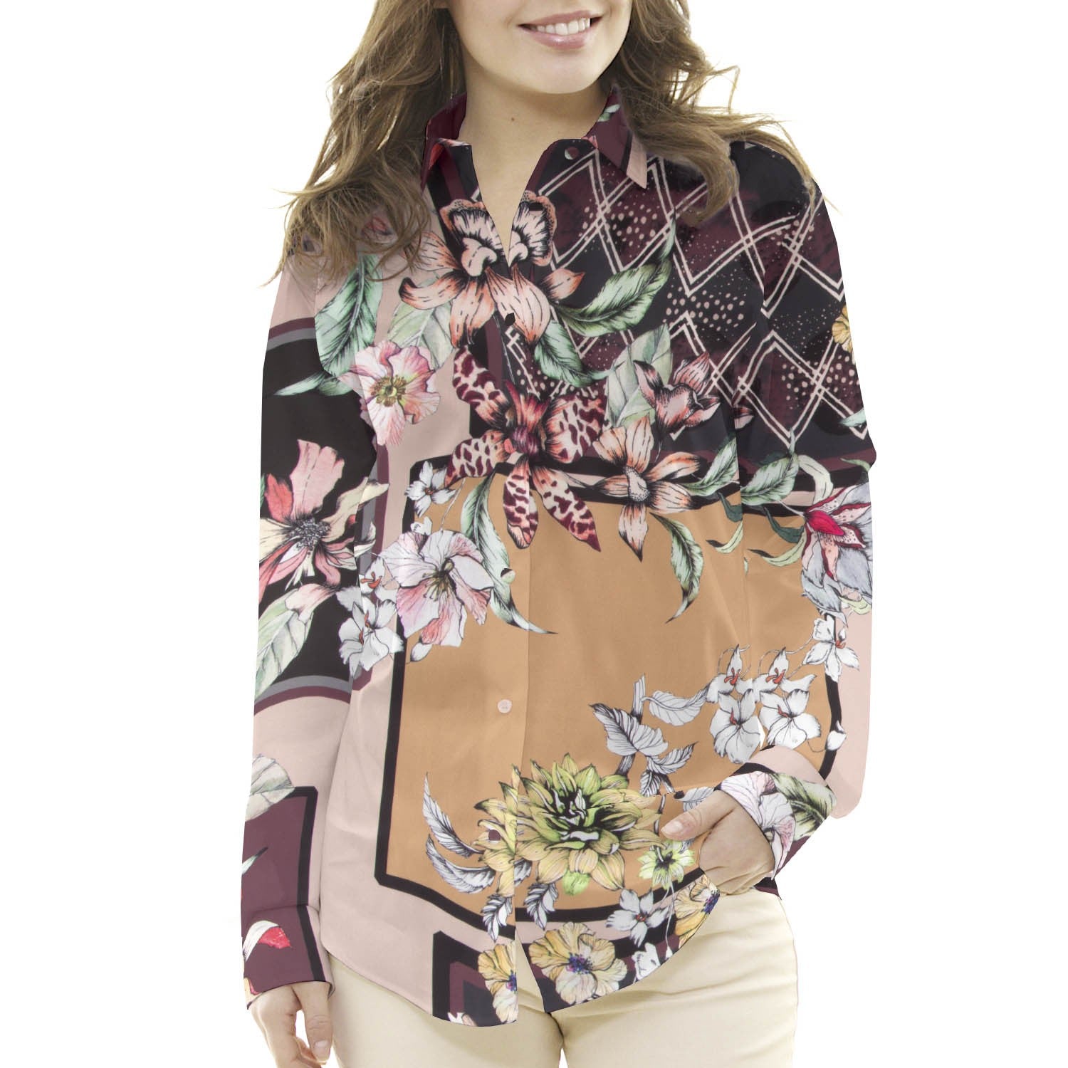Satén Floral Winter Marrón - Ribes y Casals