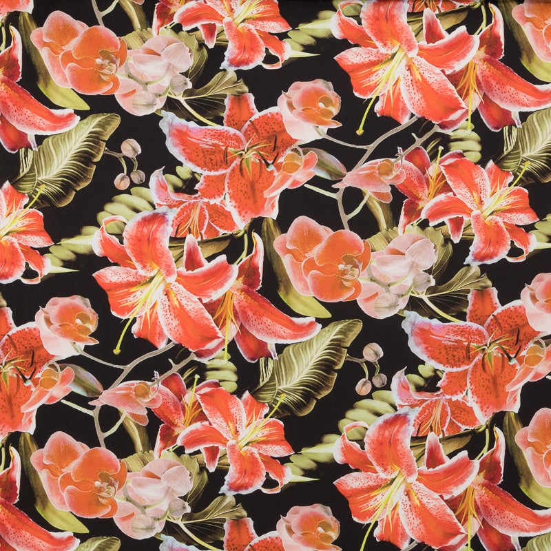 Satén Kimono Hibiscus Negra - Ribes y Casals