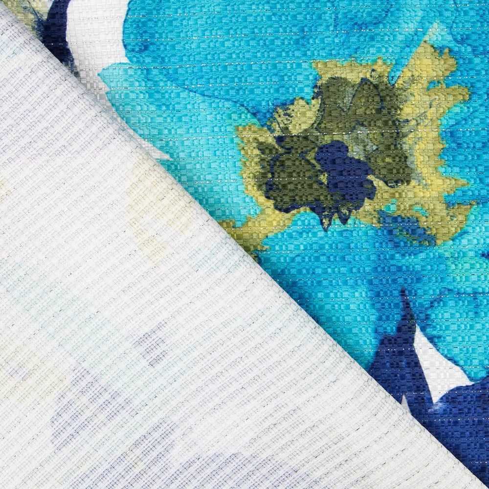 Satén Lúrex Floral Turquesa - Ribes y Casals