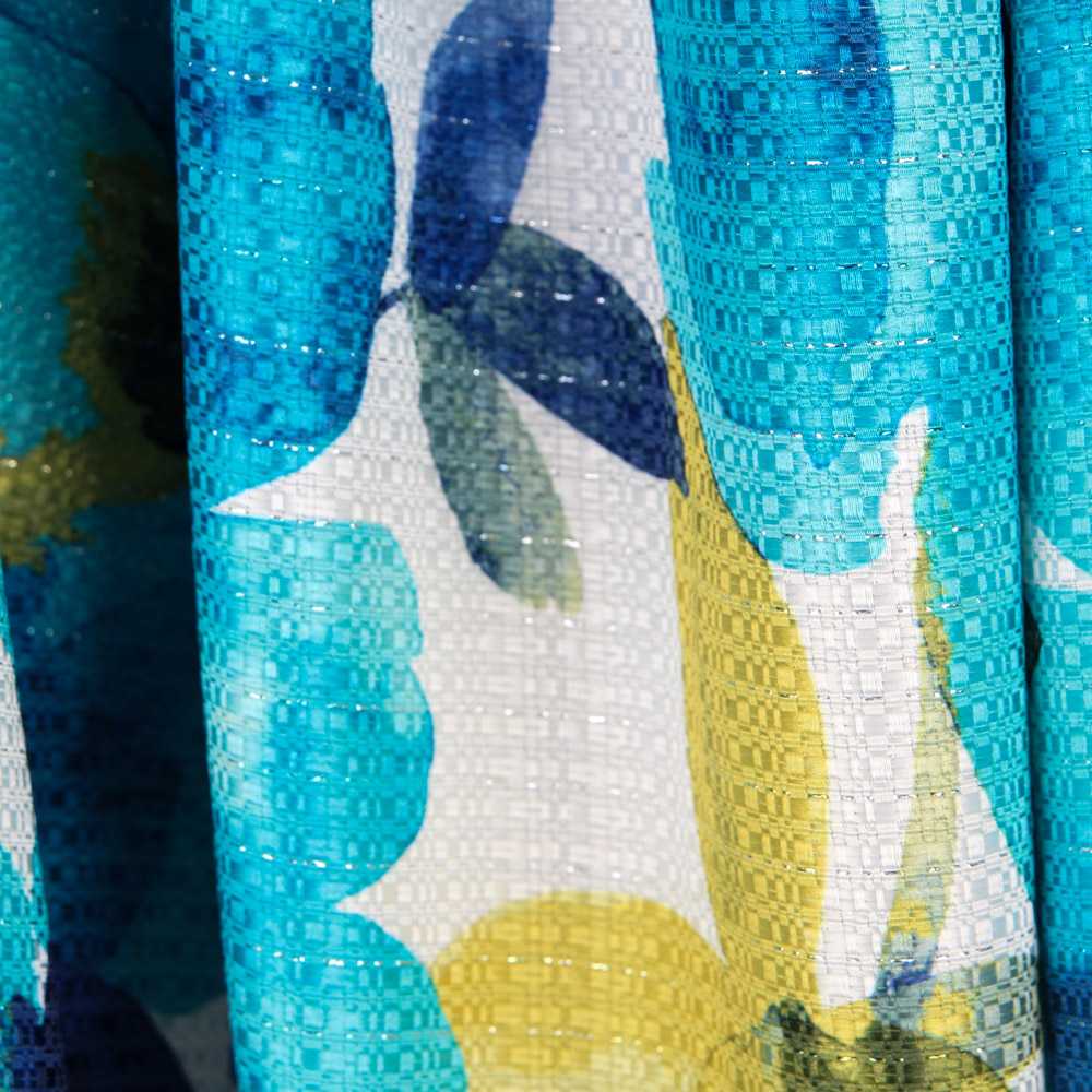 Satén Lúrex Floral Turquesa - Ribes y Casals