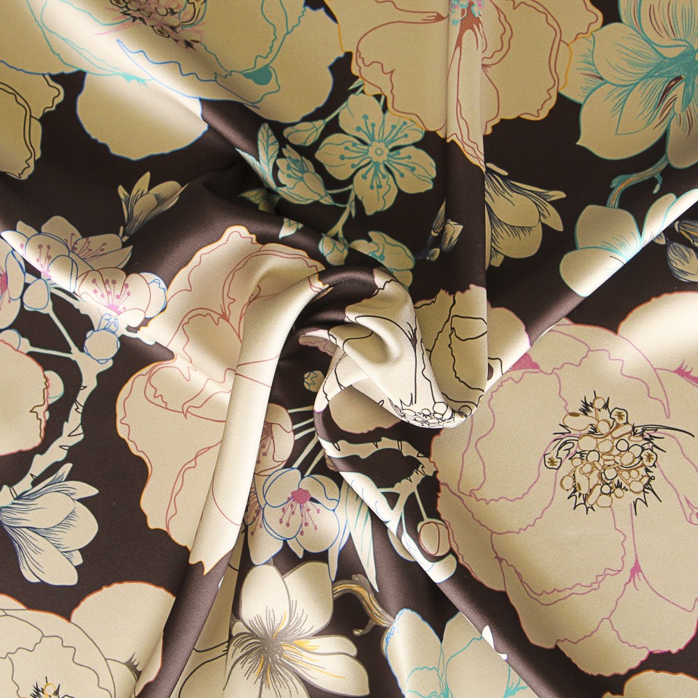 Satén Moda Flor Retro Chocolate - Ribes y Casals