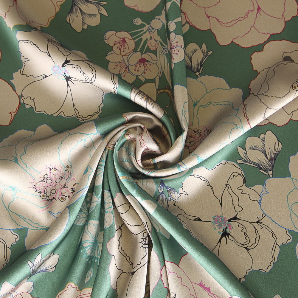 Satén Moda Flor Retro Verde - Ribes y Casals