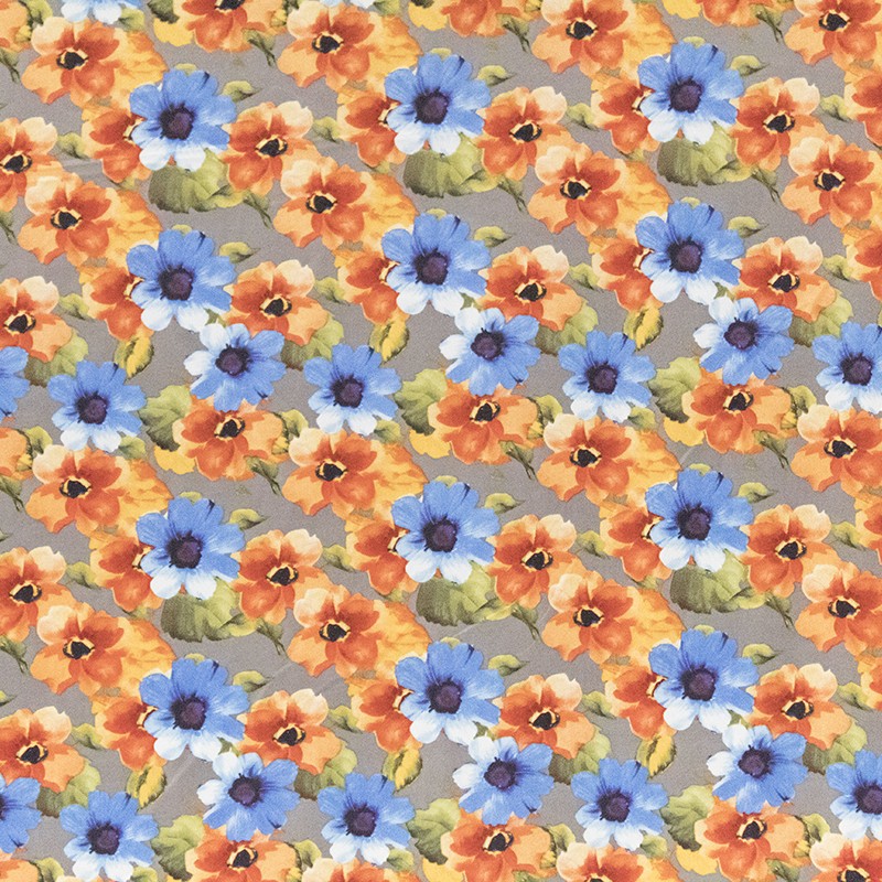Satén Poliéster Flor Pintada Gris - Ribes y Casals
