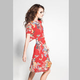 Satén Poliéster Floral Rojo - Ribes y Casals