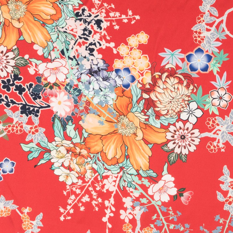 Satén Poliéster Floral Rojo - Ribes y Casals