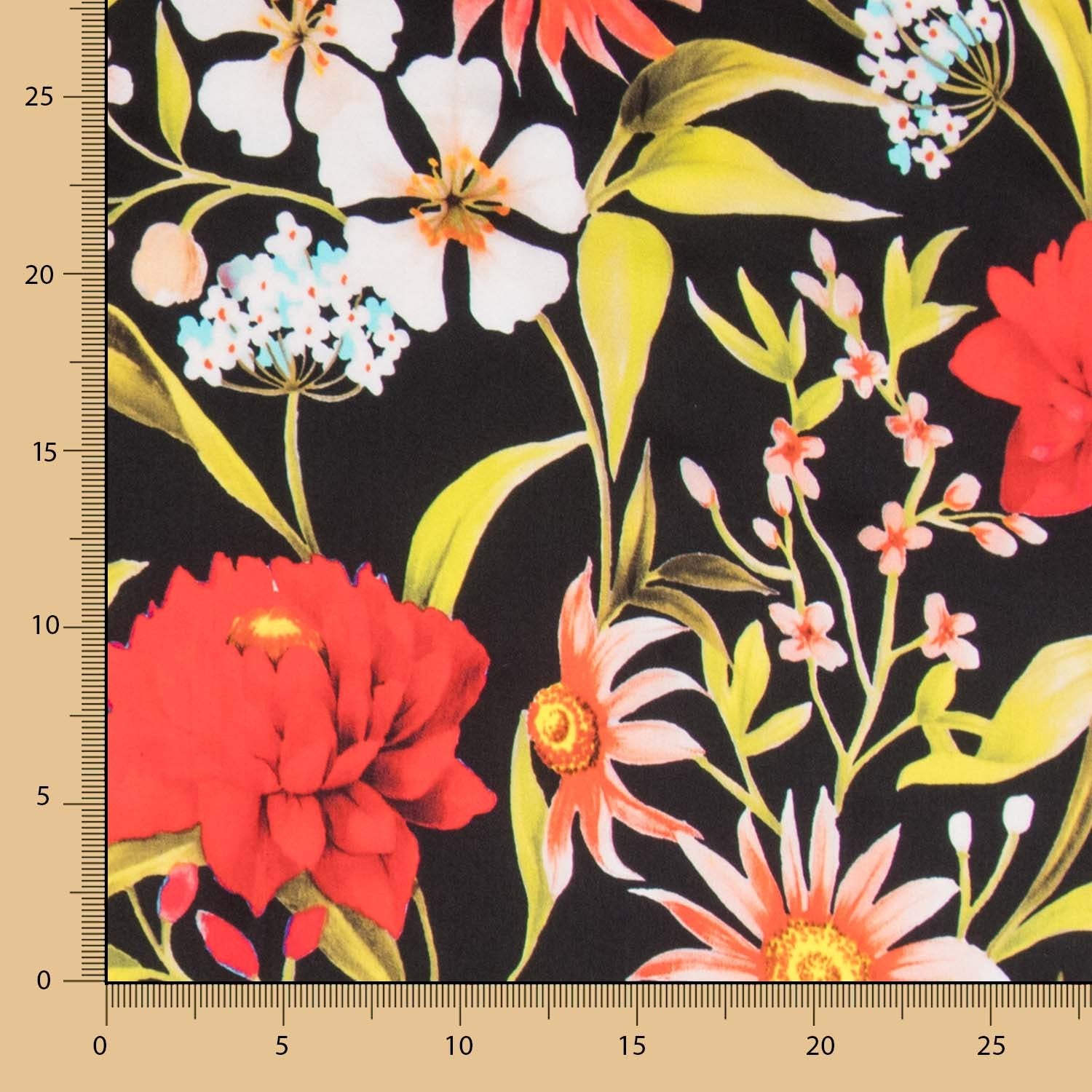 Satén Seda Italiana Floral Negro - Ribes y Casals