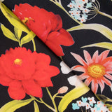 Satén Seda Italiana Floral Negro - Ribes y Casals