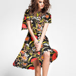 Satén Seda Italiana Floral Negro - Ribes y Casals