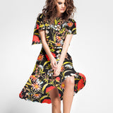 Satén Seda Italiana Floral Negro - Ribes y Casals