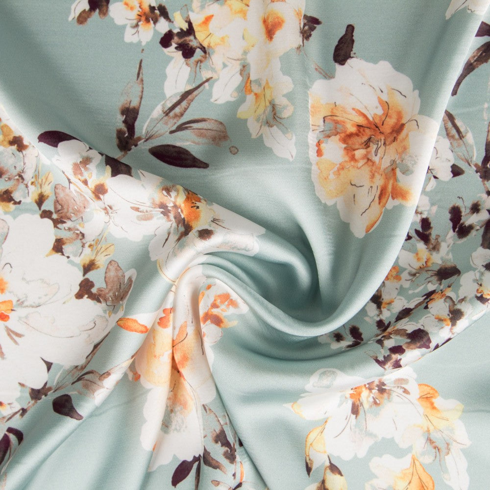 Satén Verde Agua Flor - Ribes y Casals