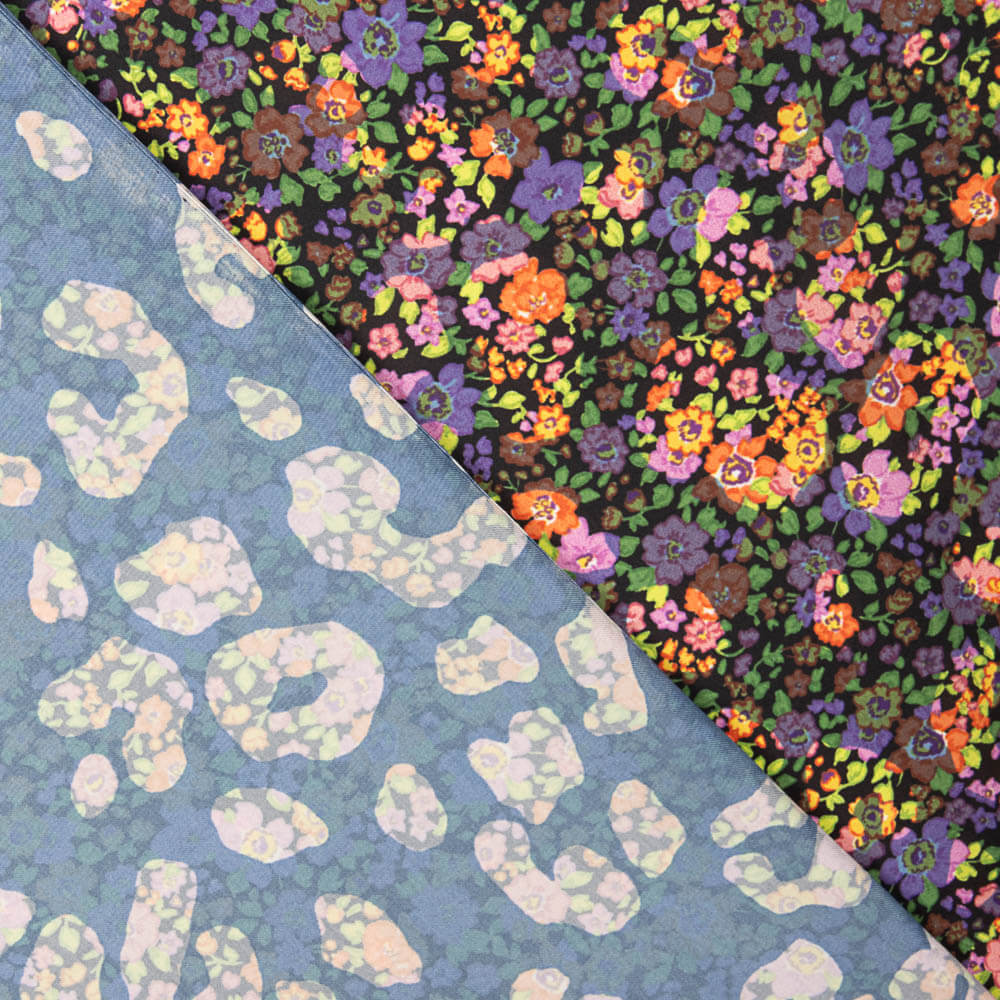 Satén Poliéster Estampado Multiflor Naranja - Ribes y Casals