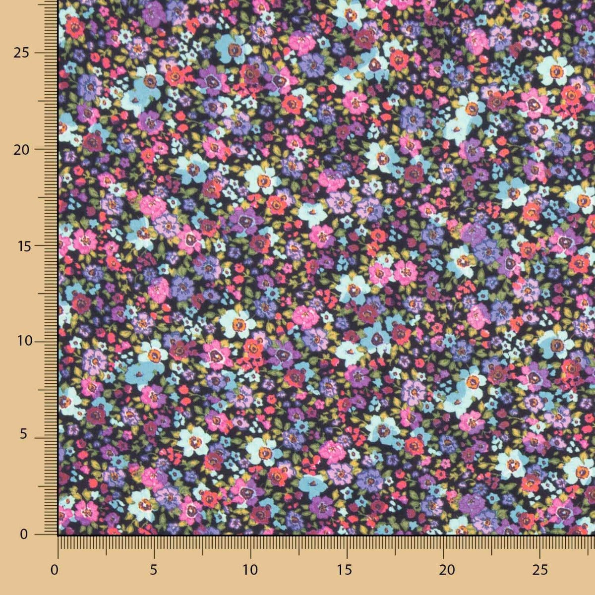 Satén Poliéster Estampado Multiflor Roja - Ribes y Casals