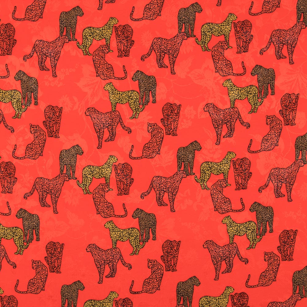 Satén Jacquard Leopardo Rojo - Ribes y Casals