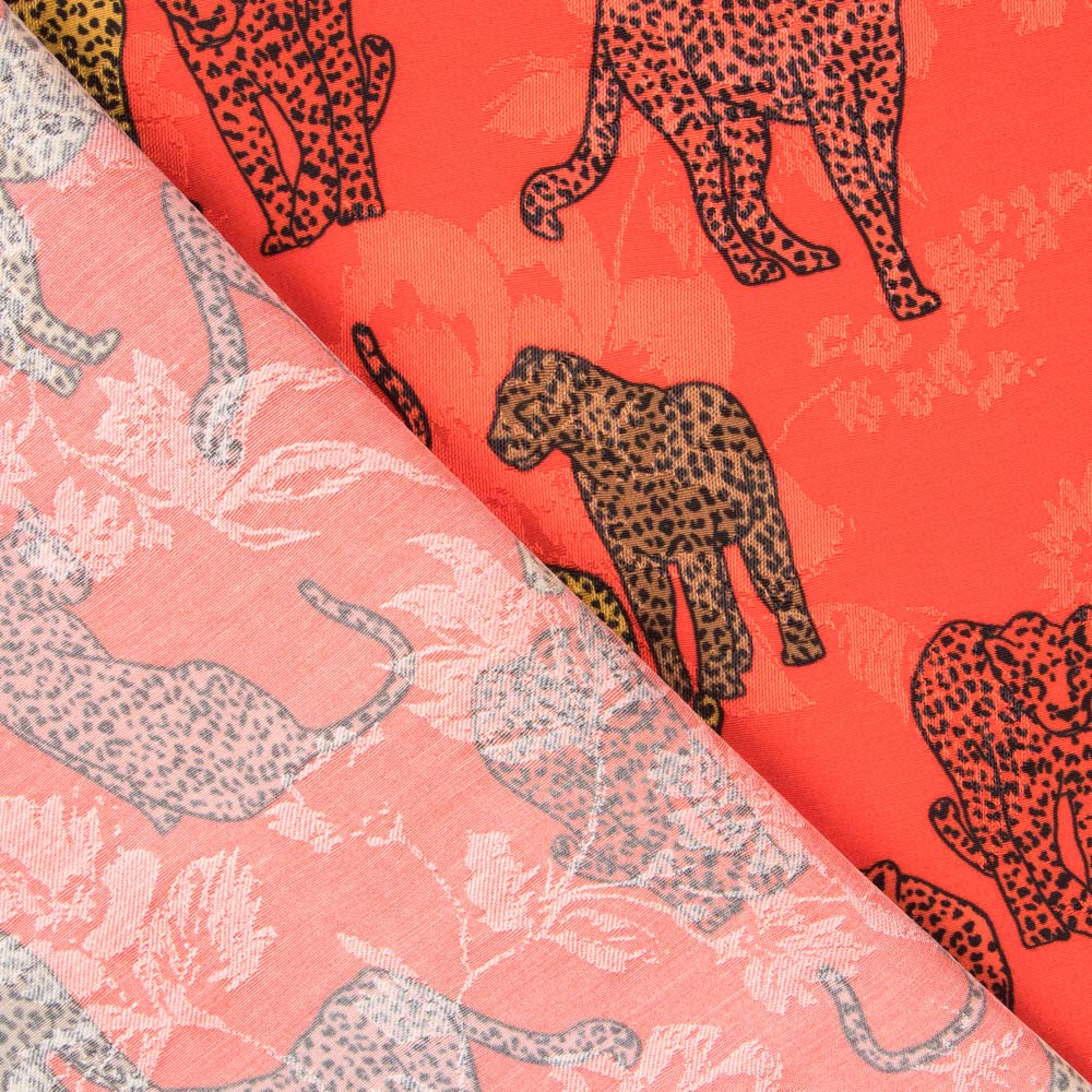 Satén Jacquard Leopardo Rojo - Ribes y Casals