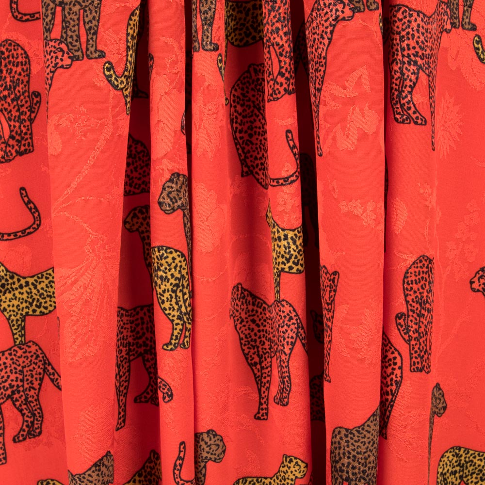Satén Jacquard Leopardo Rojo - Ribes y Casals
