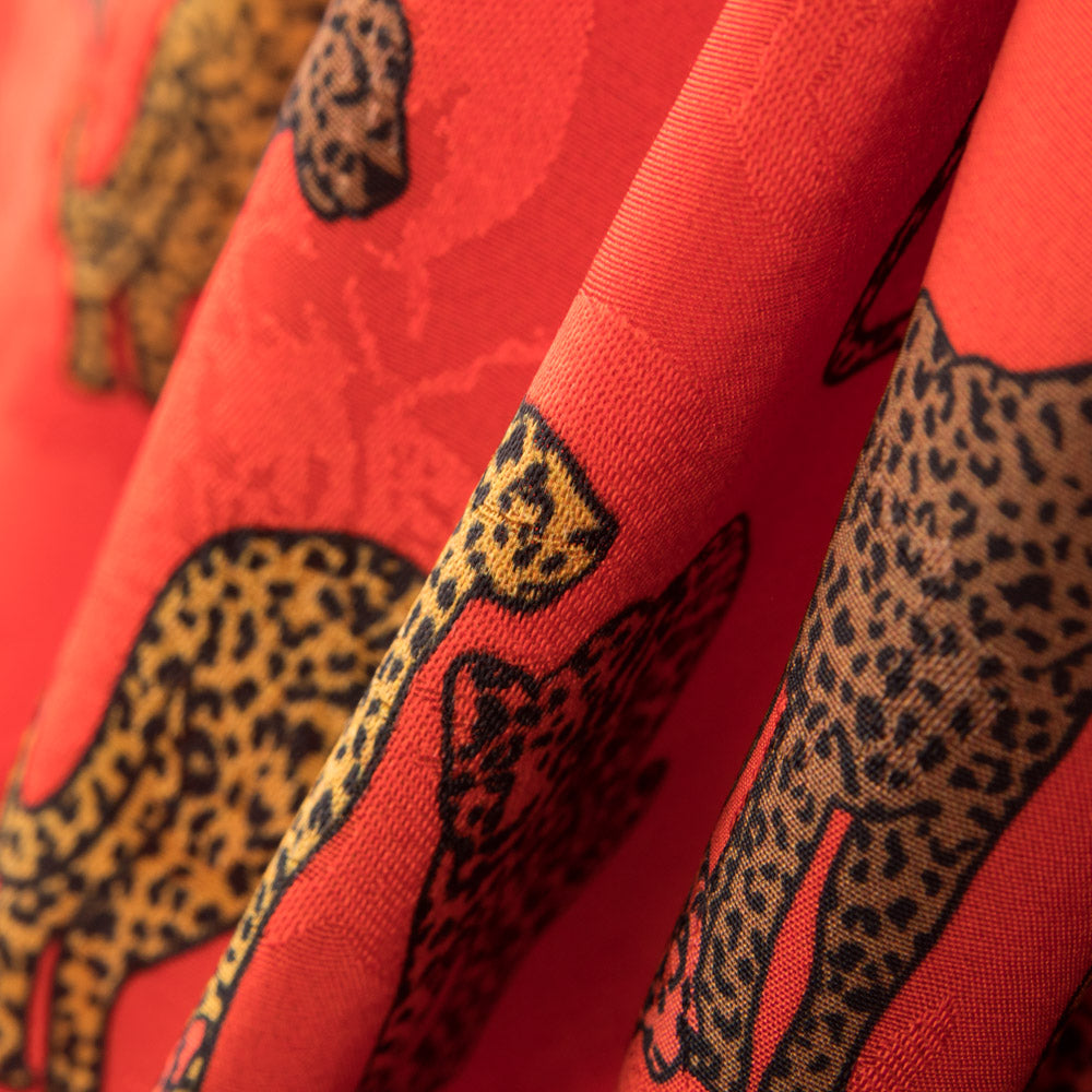 Satén Jacquard Leopardo Rojo - Ribes y Casals