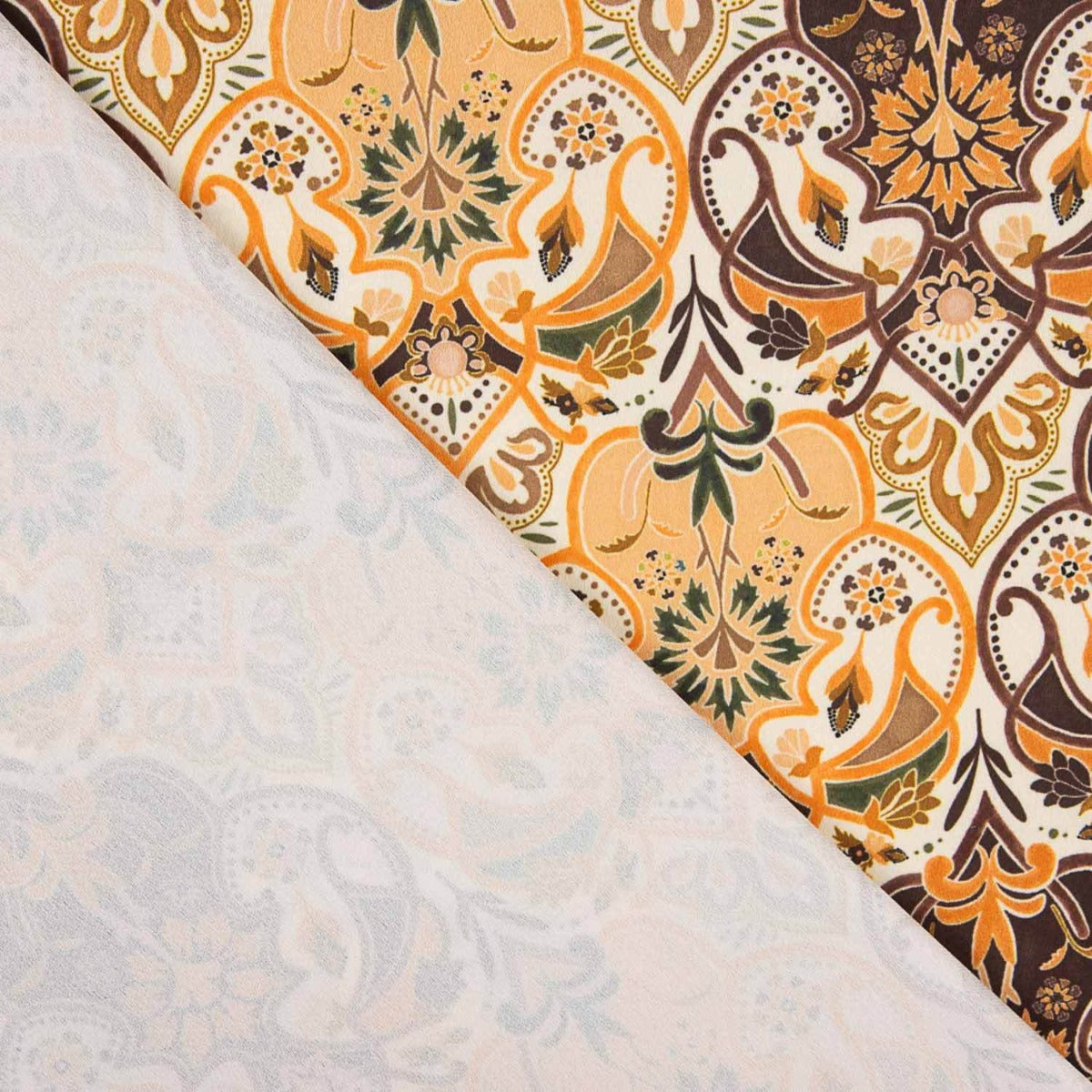 Satén Poliéster Estampada Nimes Naranja - Ribes y Casals