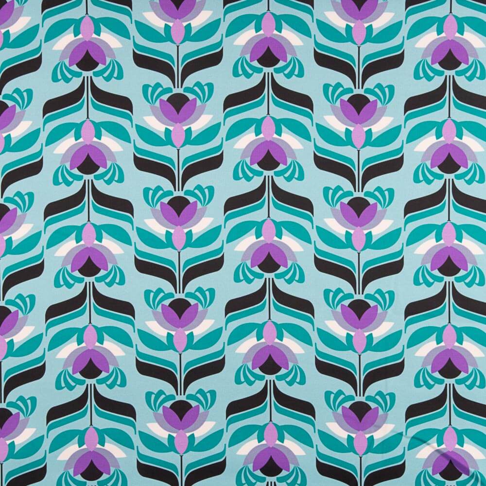 Satén Spandex Flores Salvia - Ribes y Casals