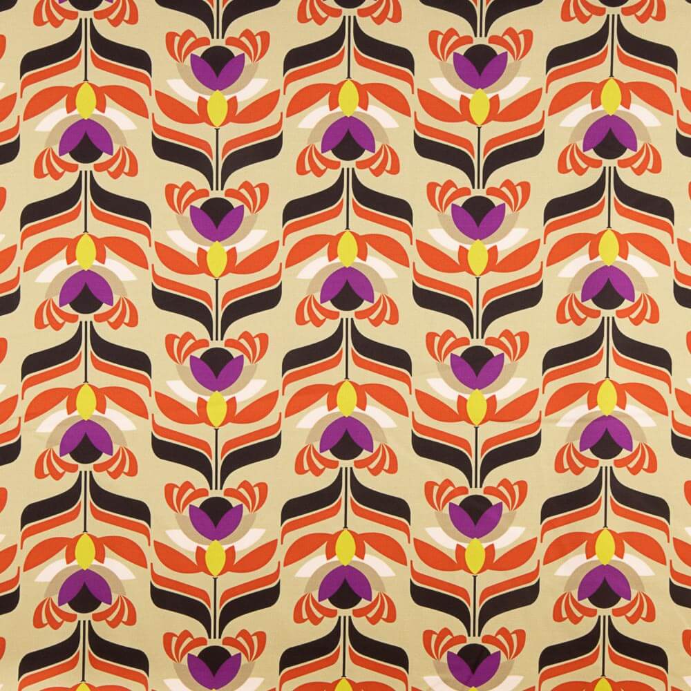 Satén Spandex Flores Beige Doré - Ribes y Casals