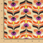 Satén Spandex Flores Beige Doré - Ribes y Casals