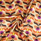 Satén Spandex Flores Beige Doré - Ribes y Casals