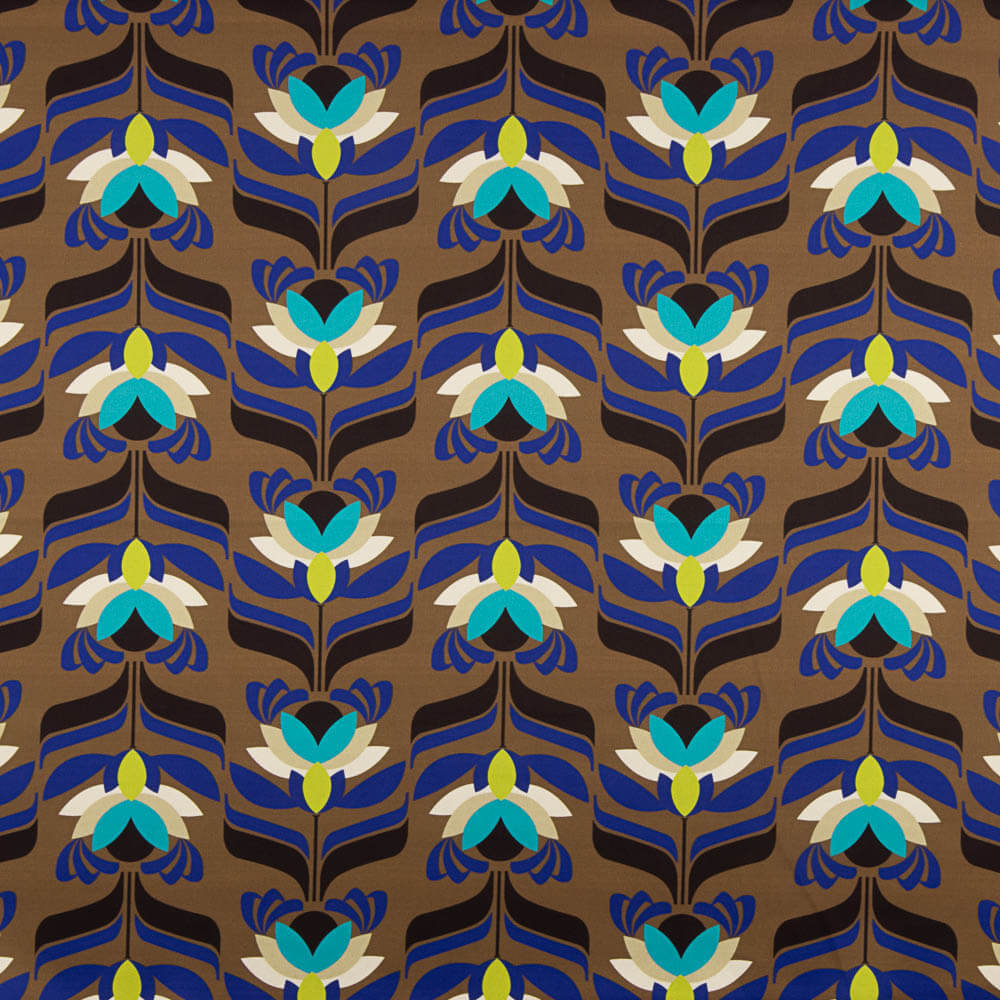 Satén Spandex Flores Marrón - Ribes y Casals