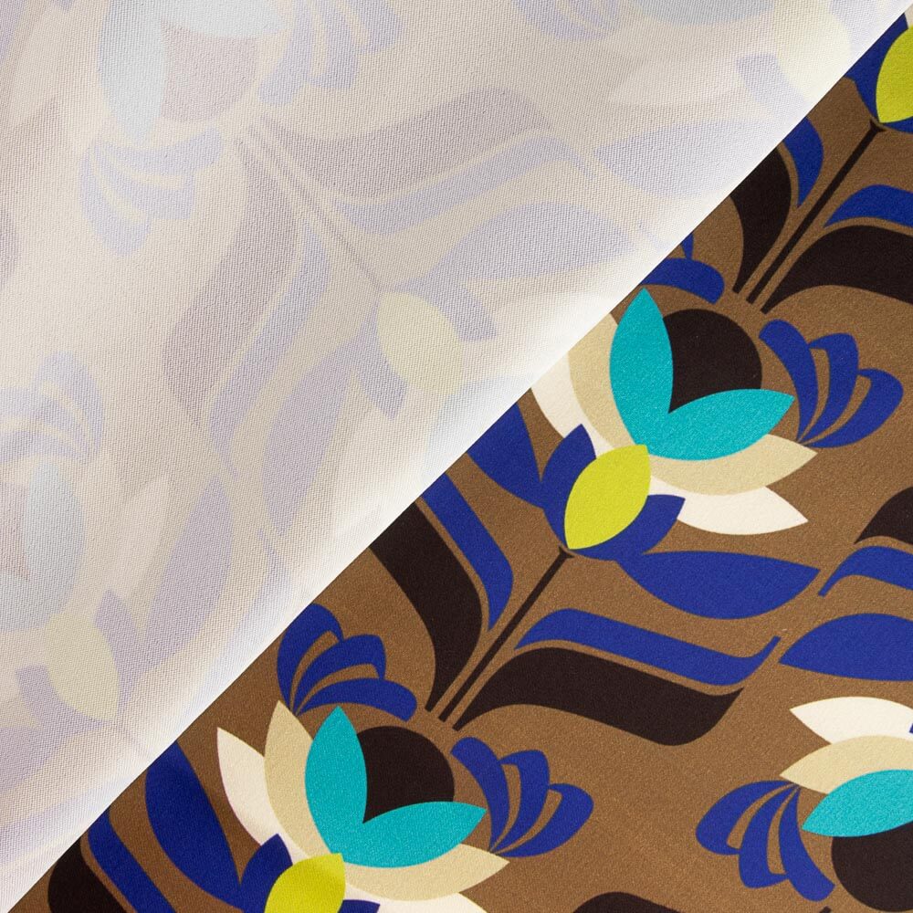 Satén Spandex Flores Marrón - Ribes y Casals