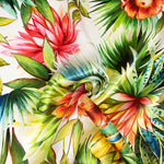 Satén Seda Natural Estampado Flor Tropical Blanco - Ribes y Casals