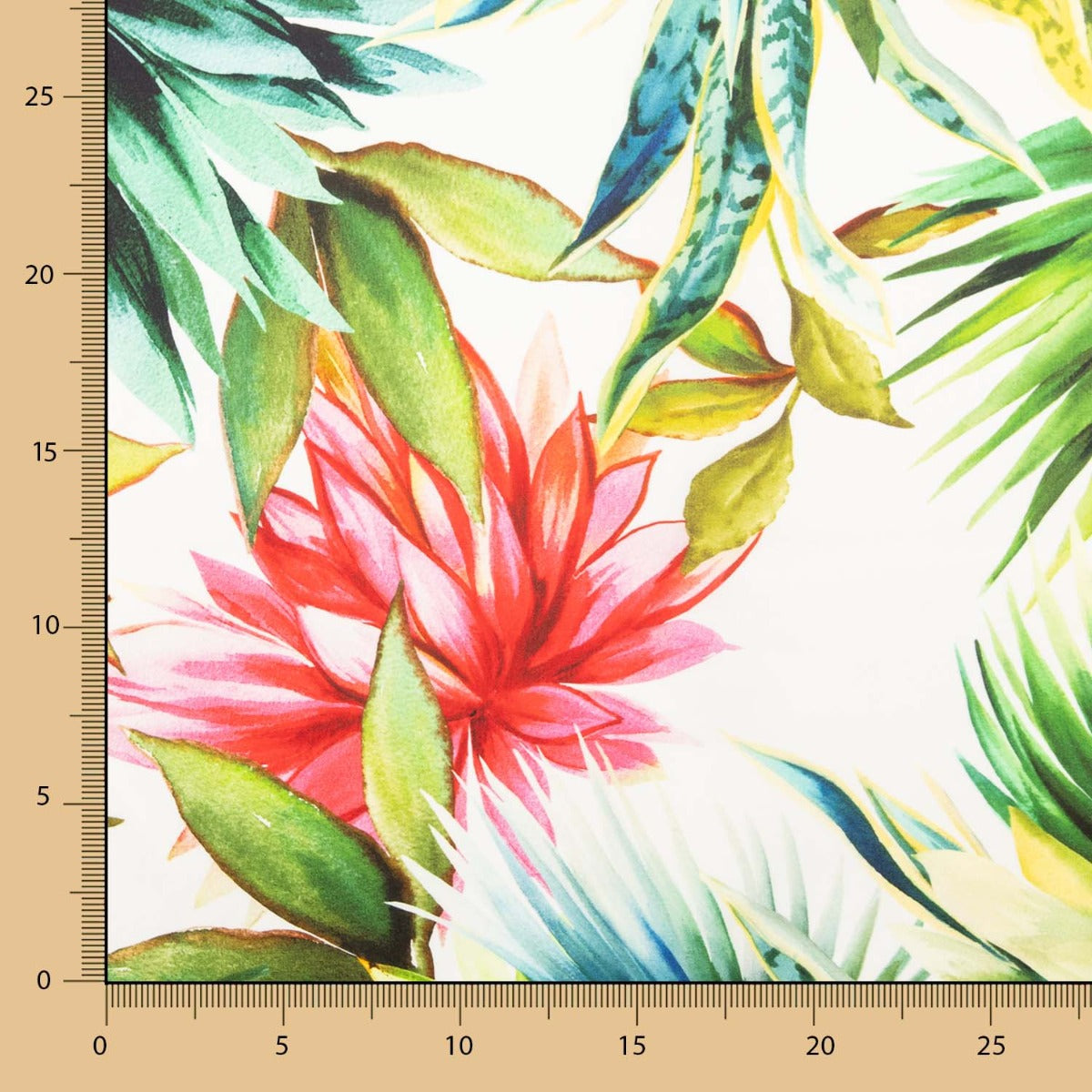 Satén Seda Natural Estampado Flor Tropical Blanco - Ribes y Casals