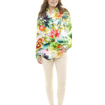 Satén Seda Natural Estampado Flor Tropical Blanco - Ribes y Casals