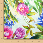 Satén Seda Natural Estampado Flor Tropical Verde Agua - Ribes y Casals