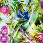 Satén Seda Natural Estampado Flor Tropical Verde Agua - Ribes y Casals