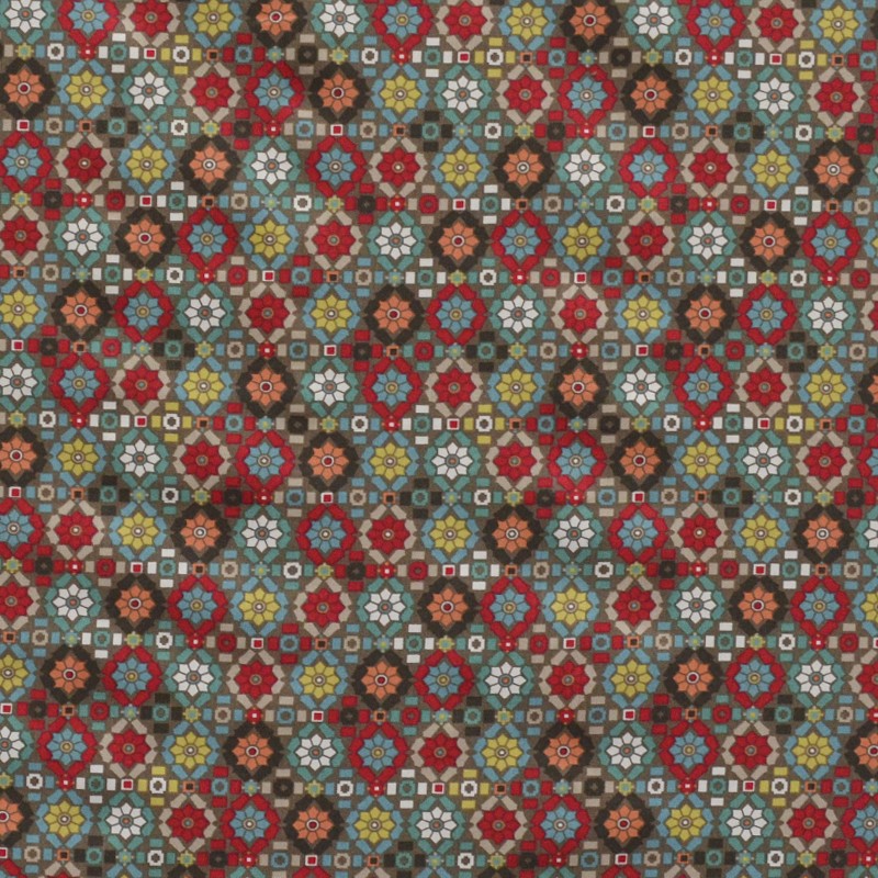 Tela Algodón Estampada Mosaico Cuadro Multicolor - Ribes y Casals