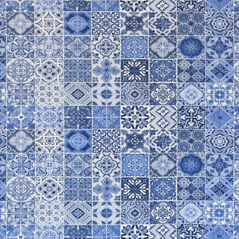 Popelín Algodón Racholas Mosaico Azul - Ribes y Casals