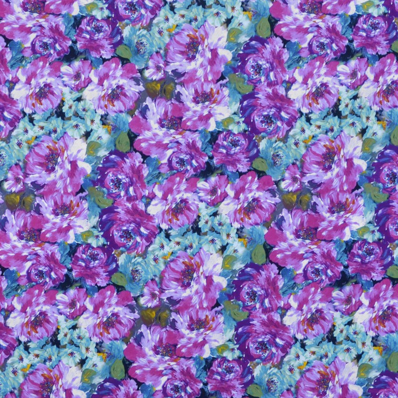 Tela Algodón Satén Flores Fucsia - Ribes y Casals